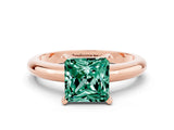 Rose gold Princess Cut Green Sapphire Solitaire Engagement Ring with Round Band and Four-Prong Setting
