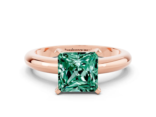Rose gold Princess Cut Green Sapphire Solitaire Engagement Ring with Round Band and Four-Prong Setting