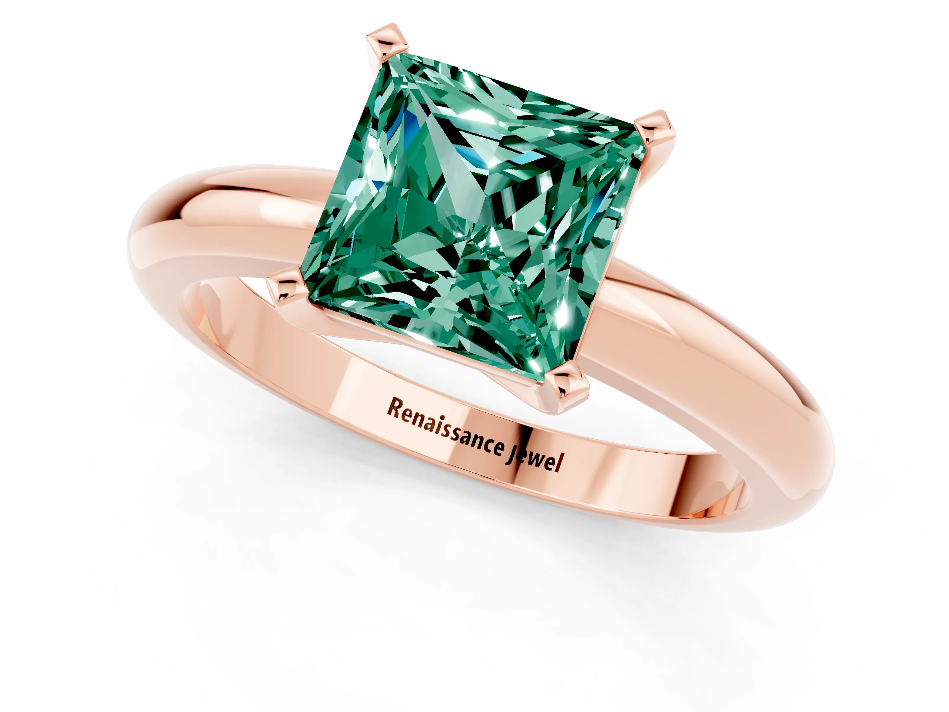 Rose gold Princess Cut Green Sapphire Solitaire Engagement Ring with Round Band and Four-Prong Setting_1