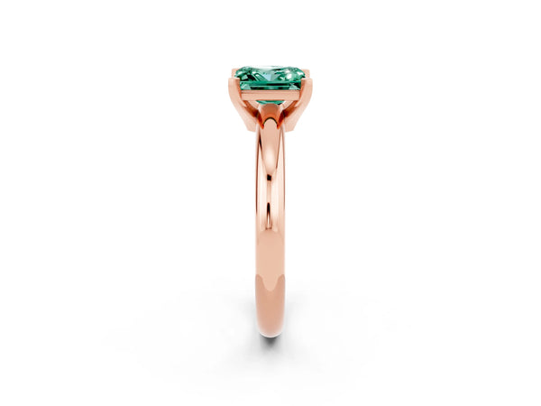 Rose gold Princess Cut Green Sapphire Solitaire Engagement Ring with Round Band and Four-Prong Setting