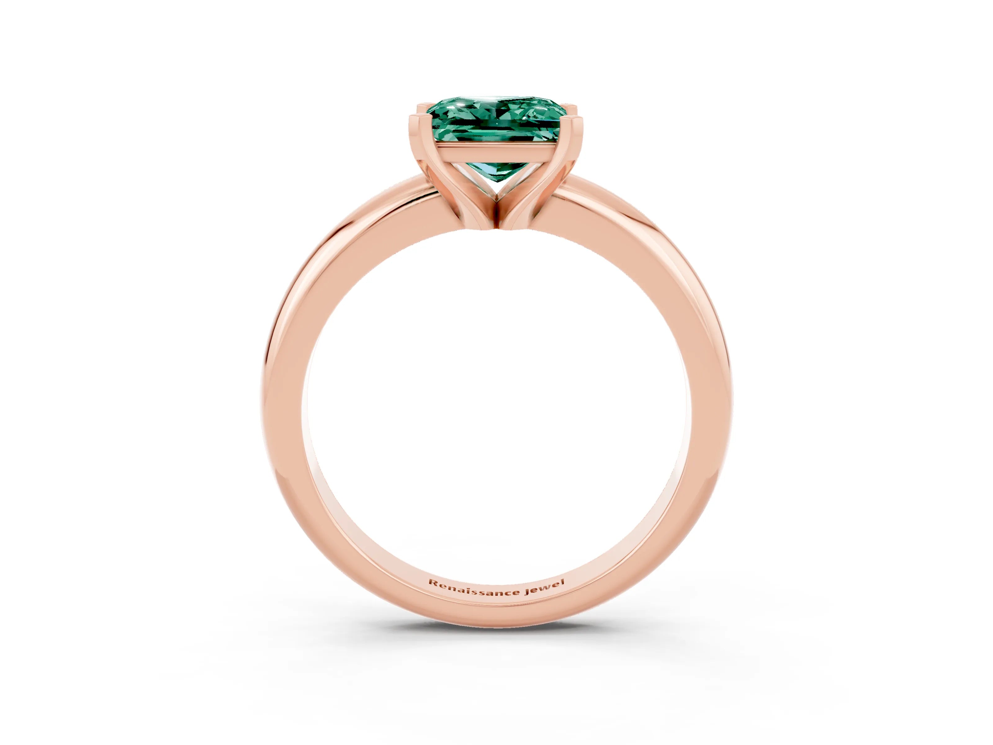 Rose gold Princess Cut Green Sapphire Solitaire Engagement Ring with Round Band and Four-Prong Setting_3