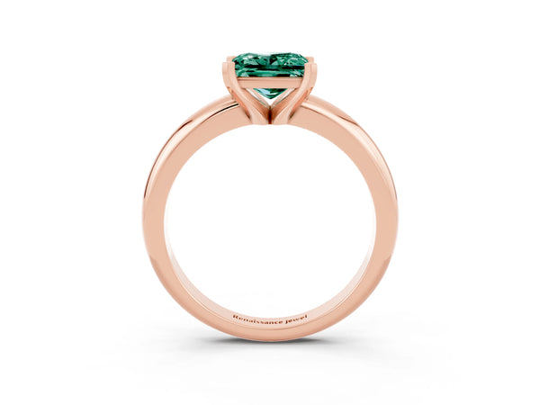 Rose gold Princess Cut Green Sapphire Solitaire Engagement Ring with Round Band and Four-Prong Setting