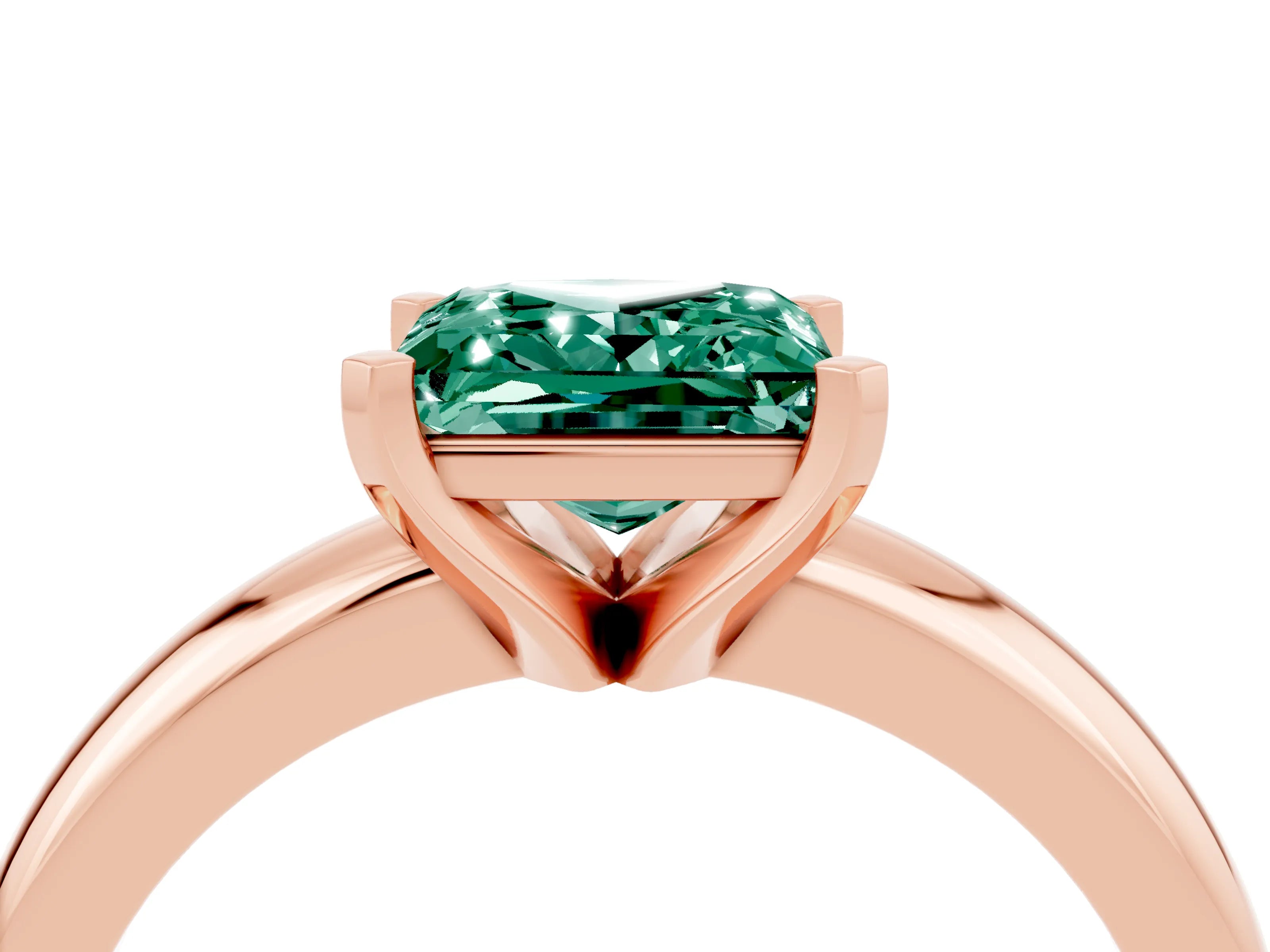 Rose gold Princess Cut Green Sapphire Solitaire Engagement Ring with Round Band and Four-Prong Setting_4
