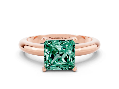 Rose gold Princess Cut Green Sapphire Solitaire Engagement Ring with Round Band and Four-Prong Setting