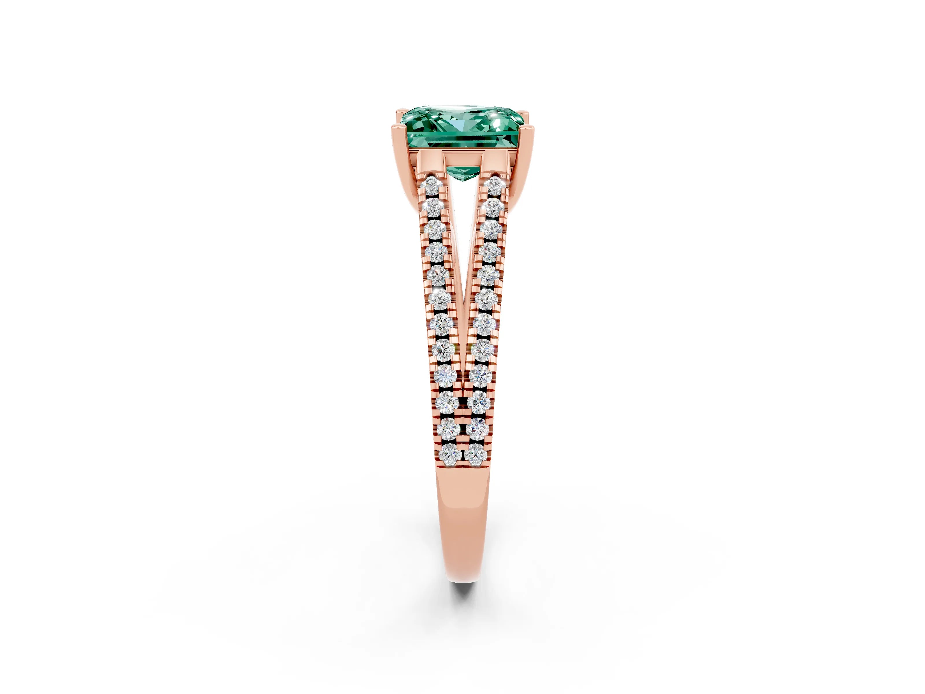 Rose gold Princess Cut Green Sapphire Solitaire Engagement Ring with Split Shank Pavé Band_2