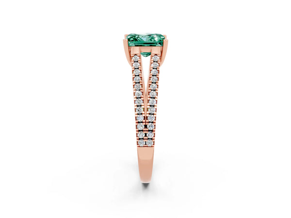 Rose gold Princess Cut Green Sapphire Solitaire Engagement Ring with Split Shank Pavé Band