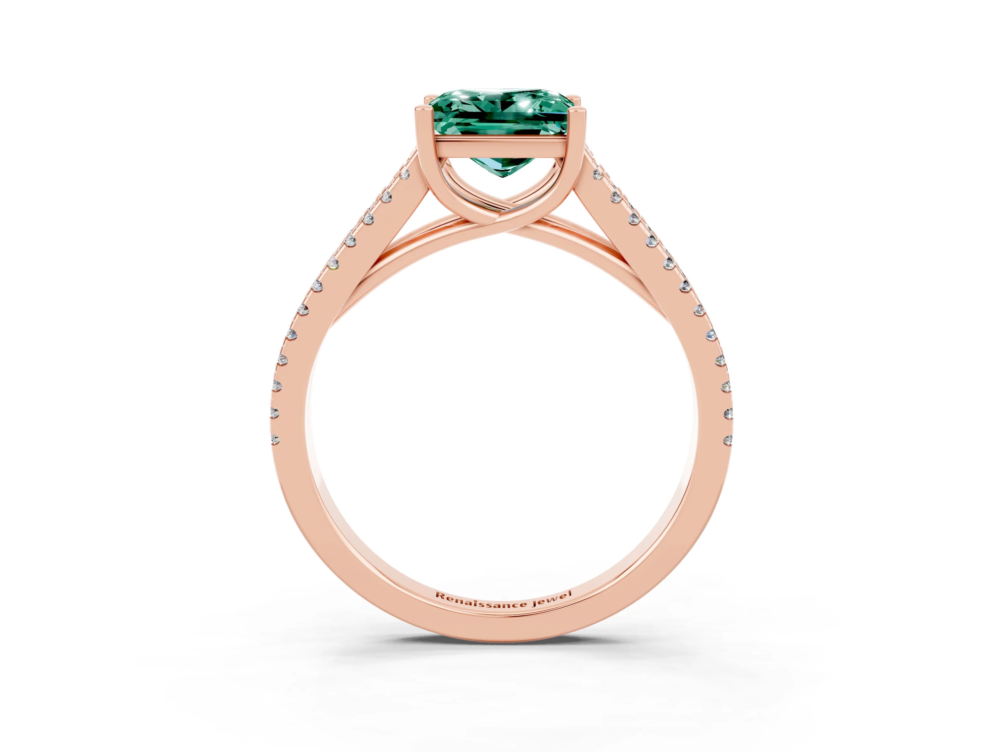 Rose gold Princess Cut Green Sapphire Solitaire Engagement Ring with Split Shank Pavé Band_3