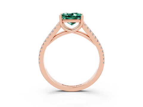 Rose gold Princess Cut Green Sapphire Solitaire Engagement Ring with Split Shank Pavé Band_3