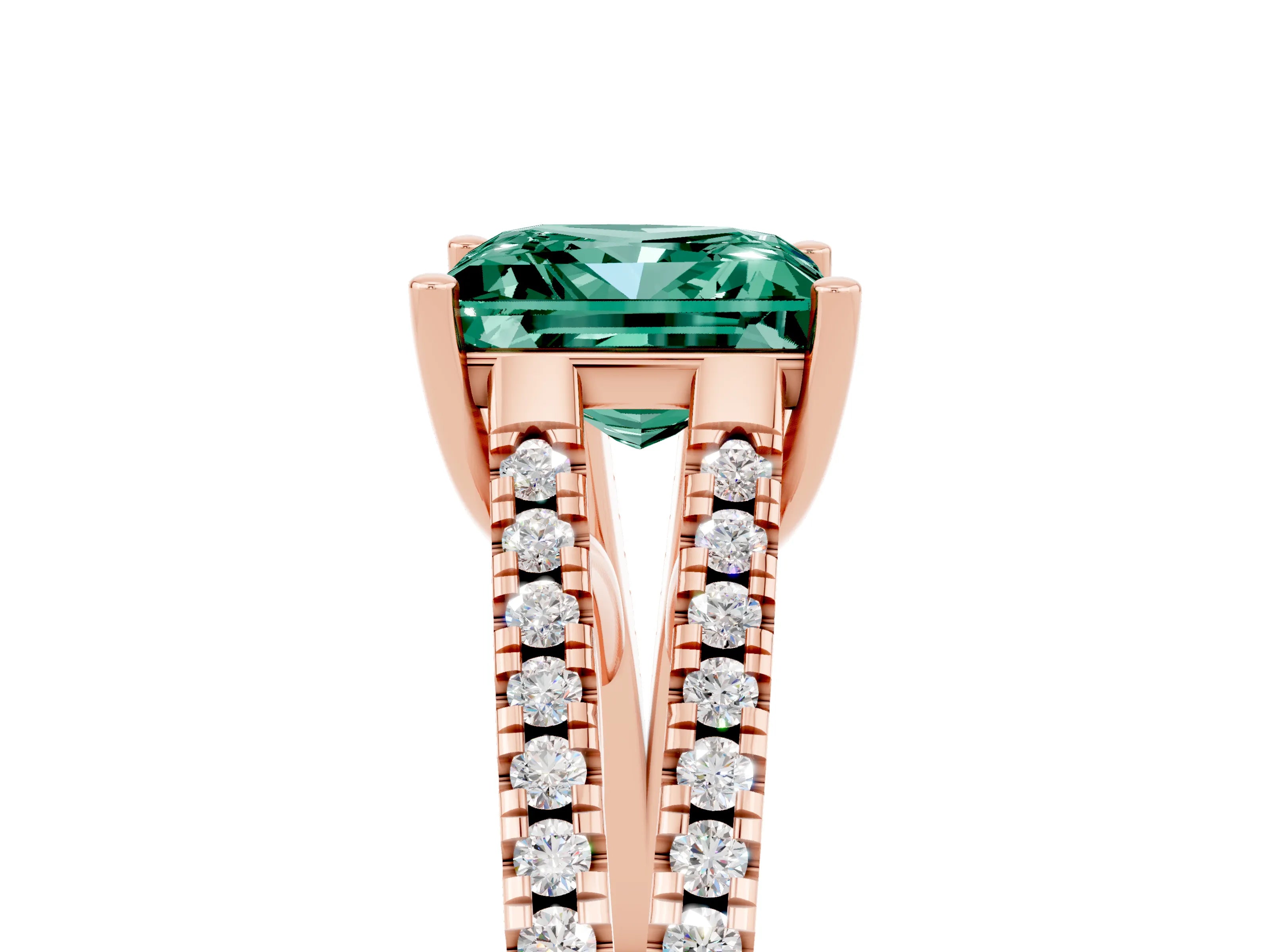 Rose gold Princess Cut Green Sapphire Solitaire Engagement Ring with Split Shank Pavé Band_5
