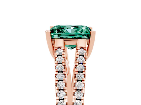 Rose gold Princess Cut Green Sapphire Solitaire Engagement Ring with Split Shank Pavé Band_5