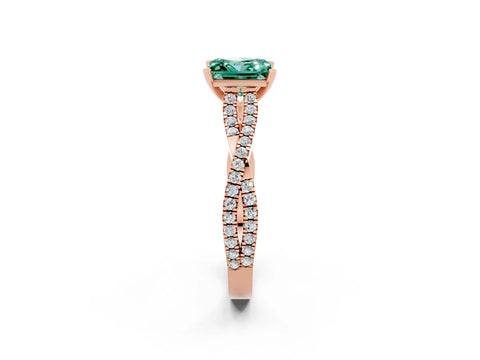 Rose gold Princess Cut Green Sapphire Solitaire Engagement Ring with Twisted Pavé Band and Four-Prong Setting_14