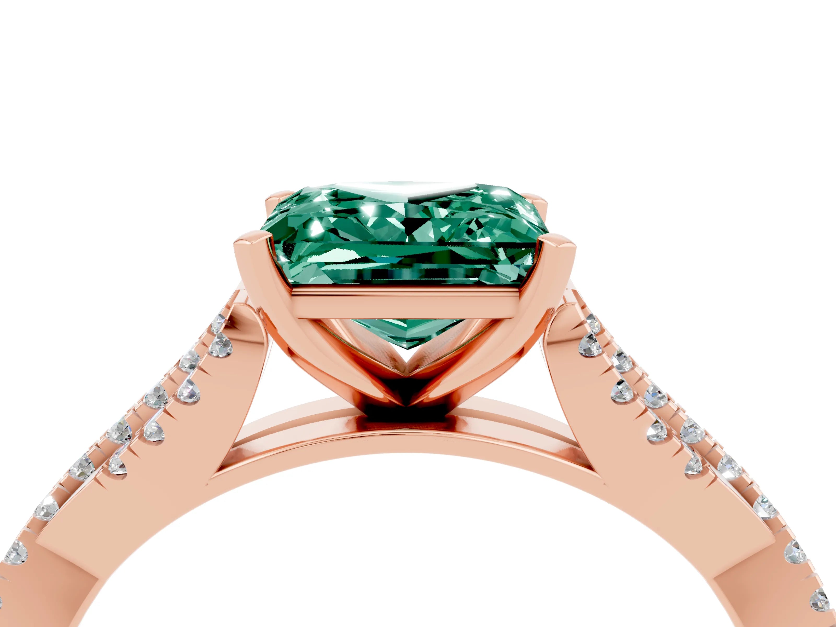 Rose gold Princess Cut Green Sapphire Solitaire Engagement Ring with Twisted Pavé Band and Four-Prong Setting_16