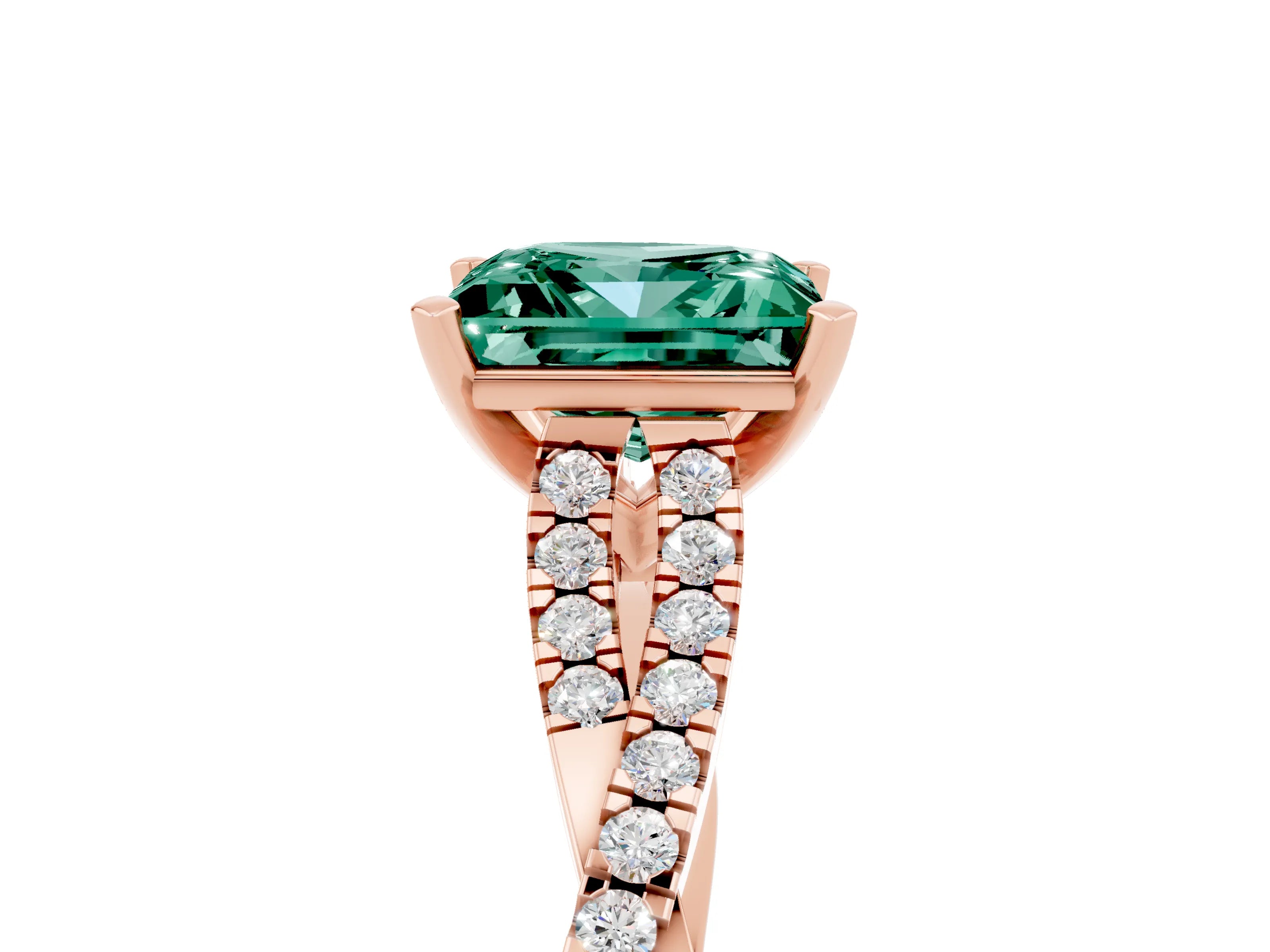 Rose gold Princess Cut Green Sapphire Solitaire Engagement Ring with Twisted Pavé Band and Four-Prong Setting_17