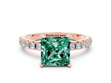 Rose gold Princess Cut Green Sapphire Solitaire Pavé Band with Four-Prong Setting