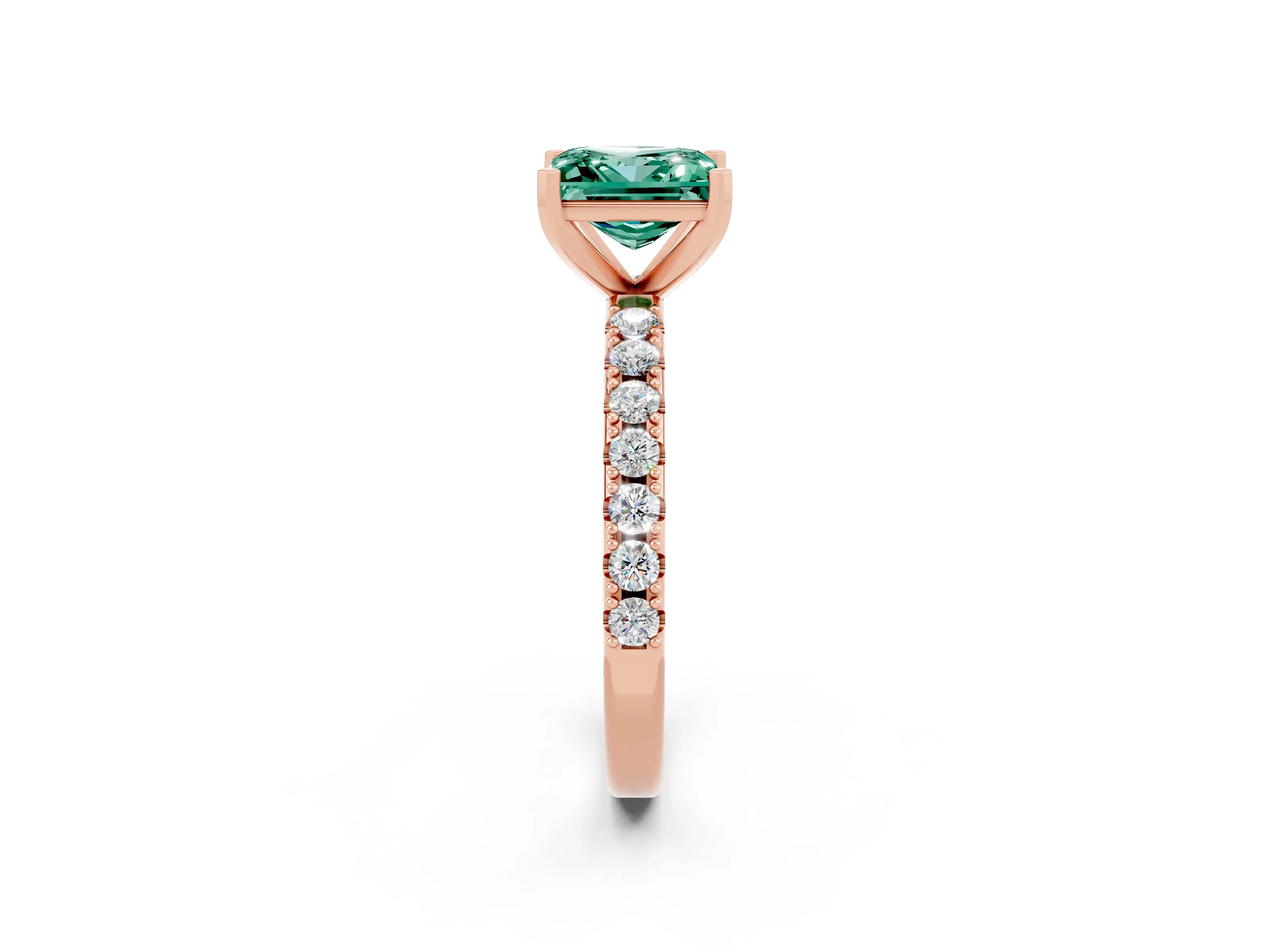 Rose gold Princess Cut Green Sapphire Solitaire Pavé Band with Four-Prong Setting_2