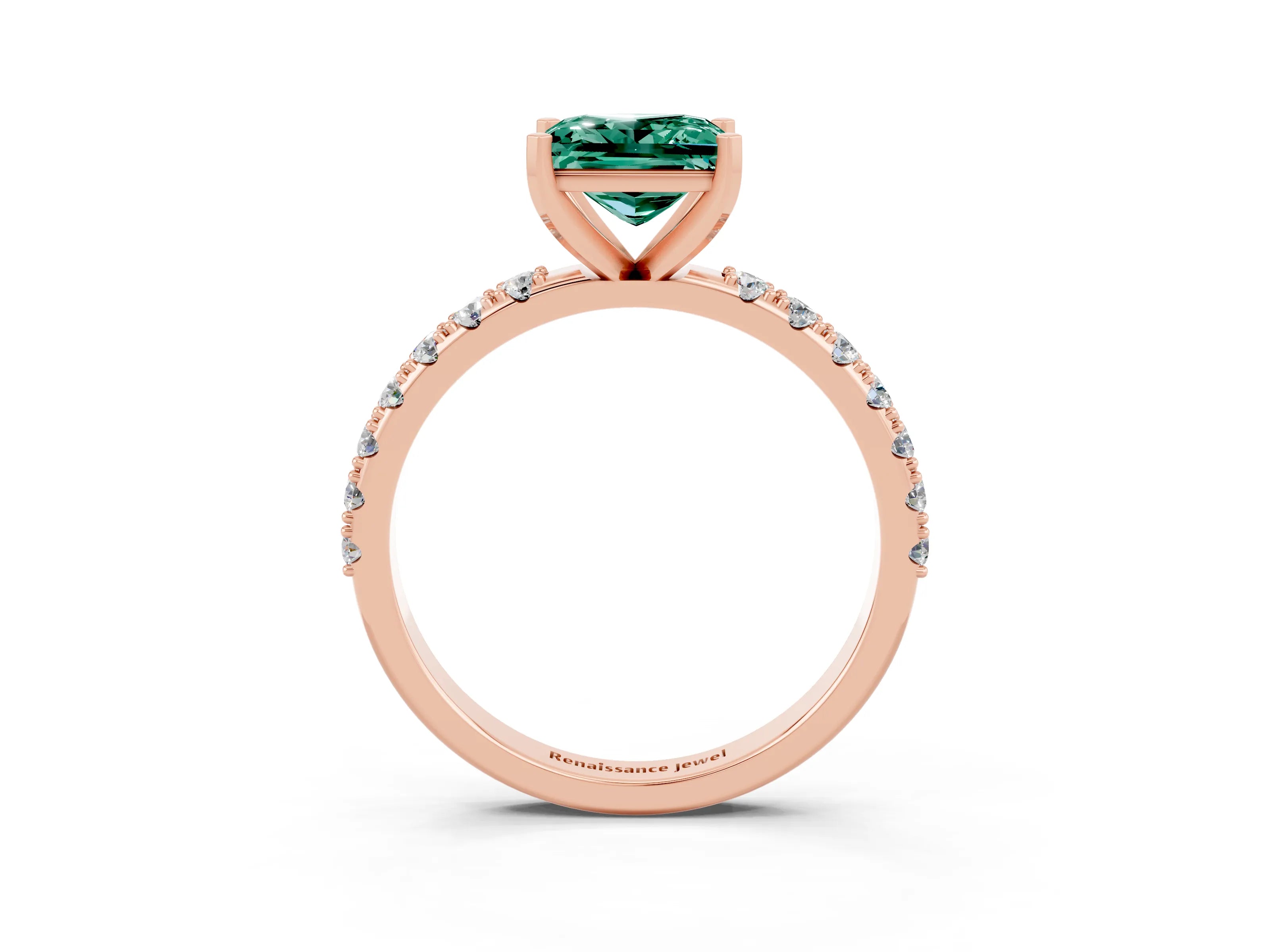 Rose gold Princess Cut Green Sapphire Solitaire Pavé Band with Four-Prong Setting_3