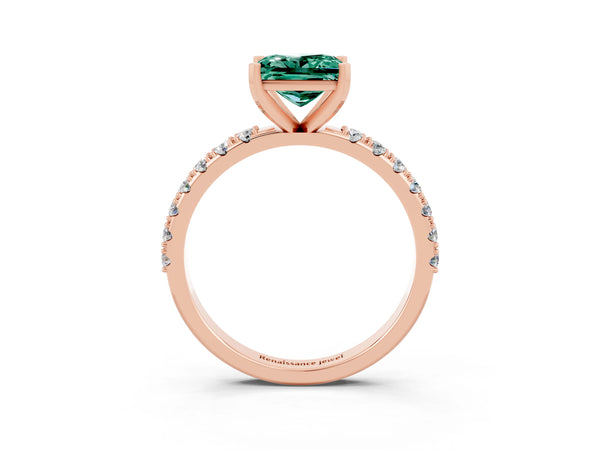 Rose gold Princess Cut Green Sapphire Solitaire Pavé Band with Four-Prong Setting