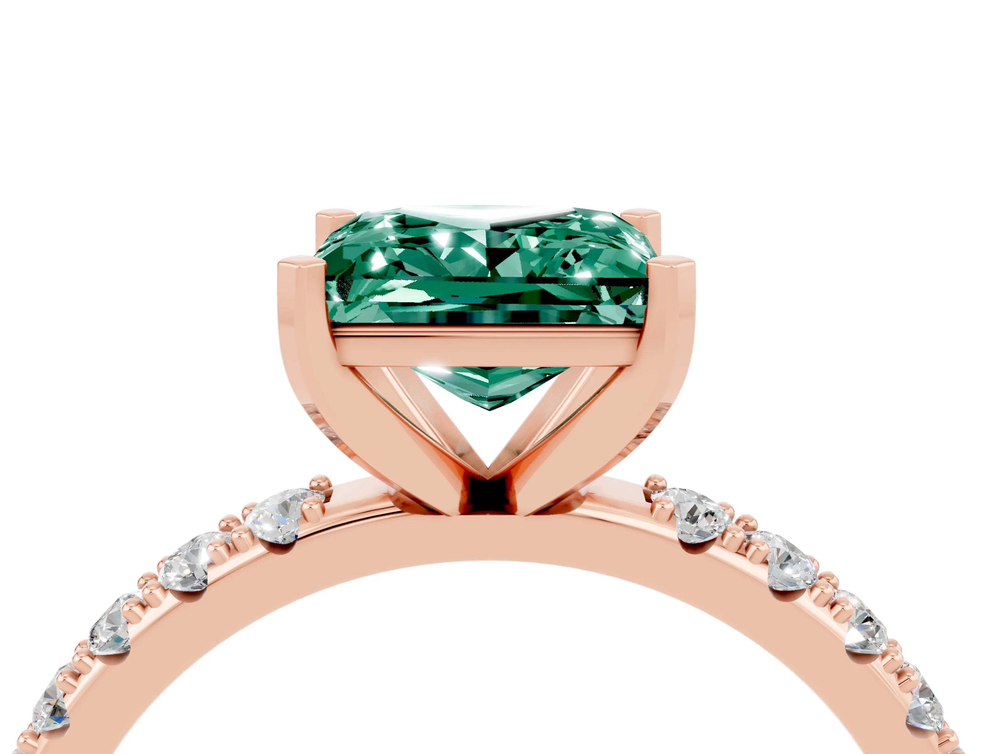 Rose gold Princess Cut Green Sapphire Solitaire Pavé Band with Four-Prong Setting_4