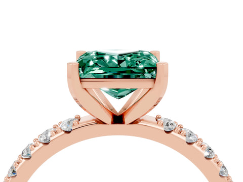 Rose gold Princess Cut Green Sapphire Solitaire Pavé Band with Four-Prong Setting_4