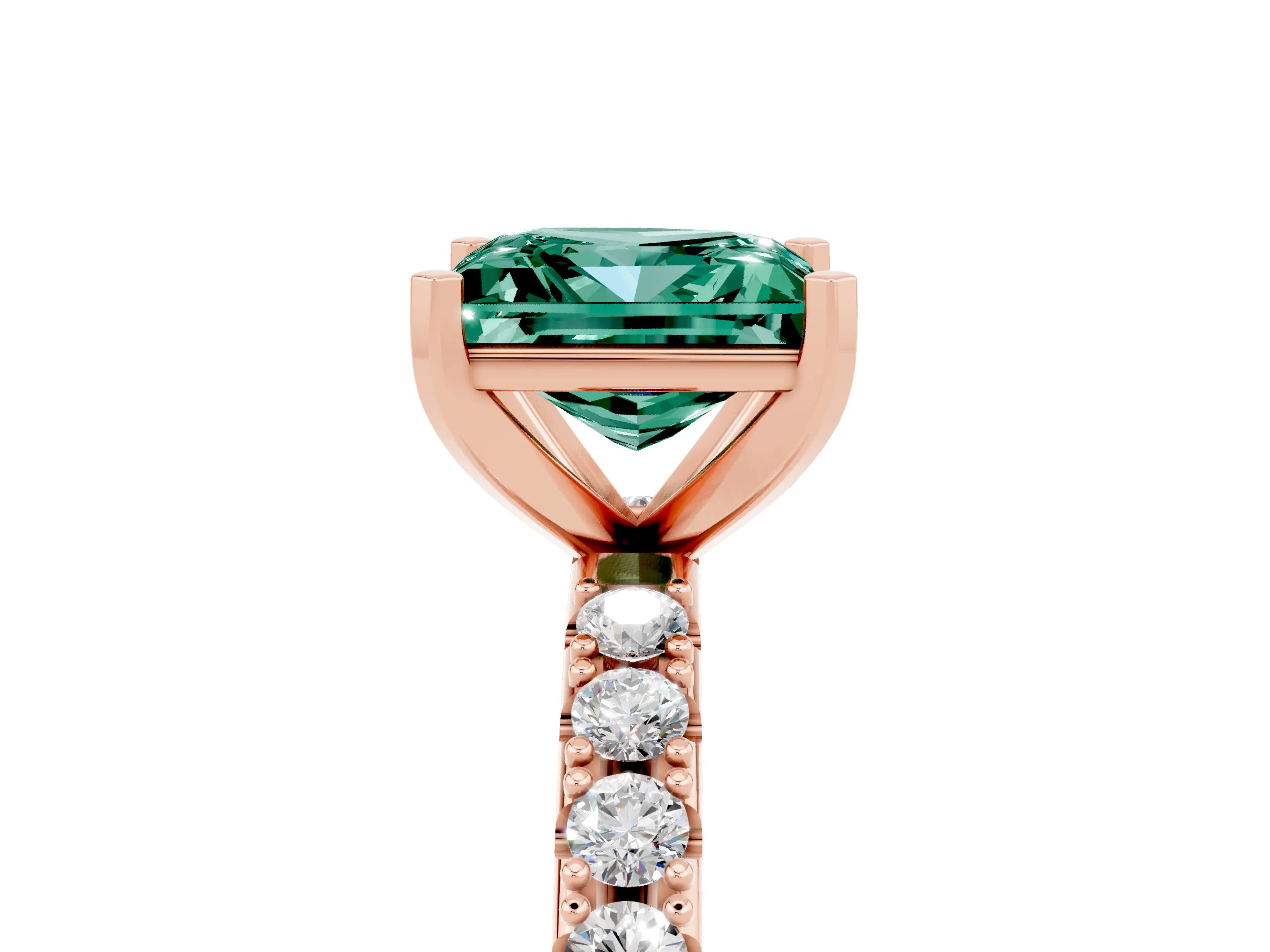 Rose gold Princess Cut Green Sapphire Solitaire Pavé Band with Four-Prong Setting_5