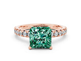 Rose gold Princess Cut Green Sapphire Solitaire Pavé Engagement Ring with Round Band and Prong Setting_12