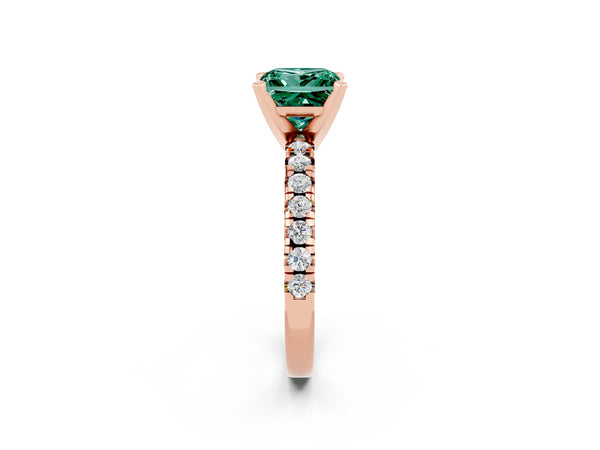 Rose gold Princess Cut Green Sapphire Solitaire Pavé Engagement Ring with Round Band and Prong Setting