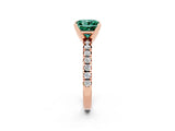 Rose gold Princess Cut Green Sapphire Solitaire Pavé Engagement Ring with Round Band and Prong Setting_75