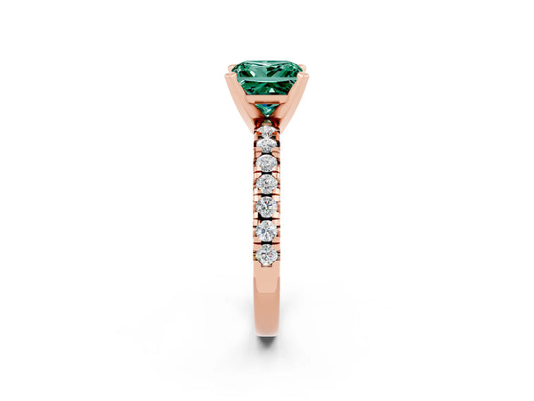 Rose gold Princess Cut Green Sapphire Solitaire Pavé Engagement Ring with Round Band and Prong Setting