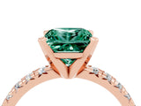 Rose gold Princess Cut Green Sapphire Solitaire Pavé Engagement Ring with Round Band and Prong Setting_77