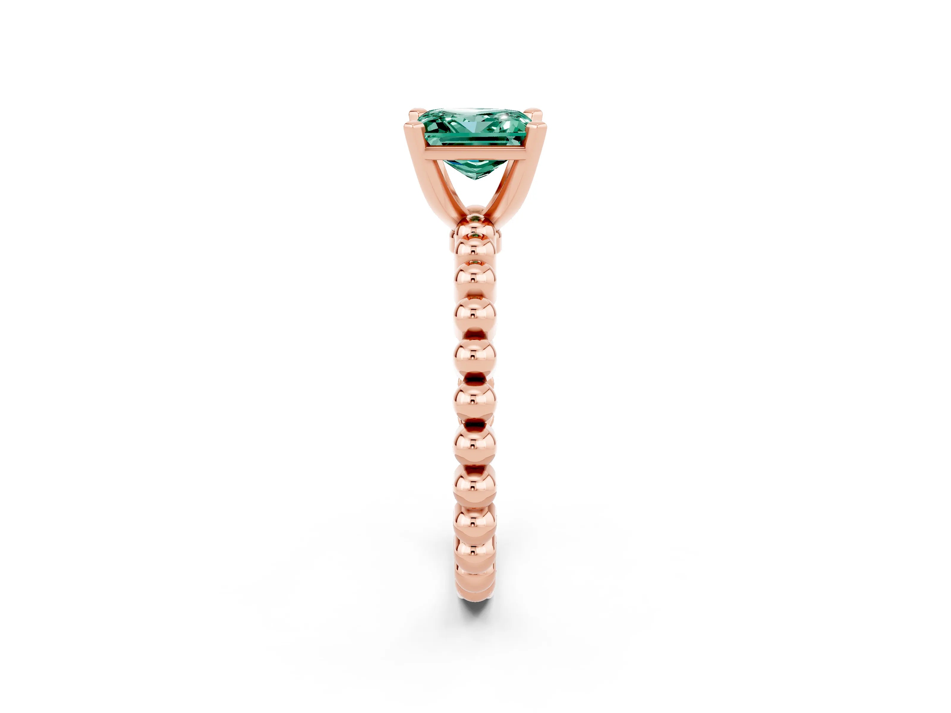 Rose gold Princess Cut Green Sapphire Solitaire Ring with Beaded Band and Prong Setting_2