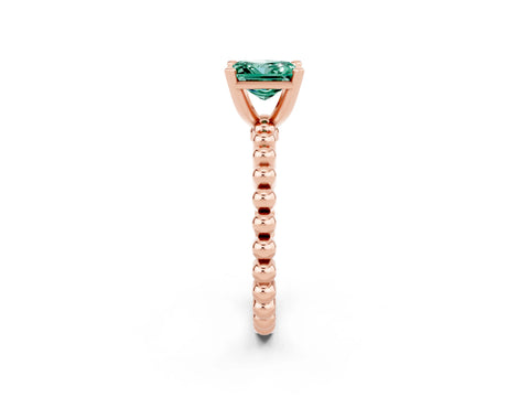 Rose gold Princess Cut Green Sapphire Solitaire Ring with Beaded Band and Prong Setting_2