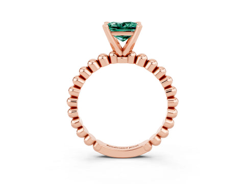Rose gold Princess Cut Green Sapphire Solitaire Ring with Beaded Band and Prong Setting_3