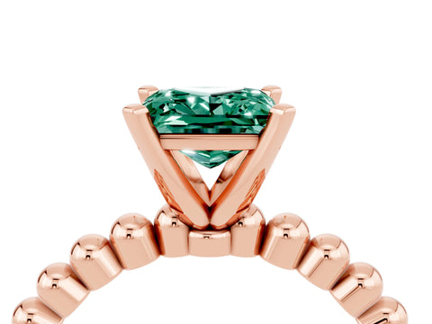 Rose gold Princess Cut Green Sapphire Solitaire Ring with Beaded Band and Prong Setting_4