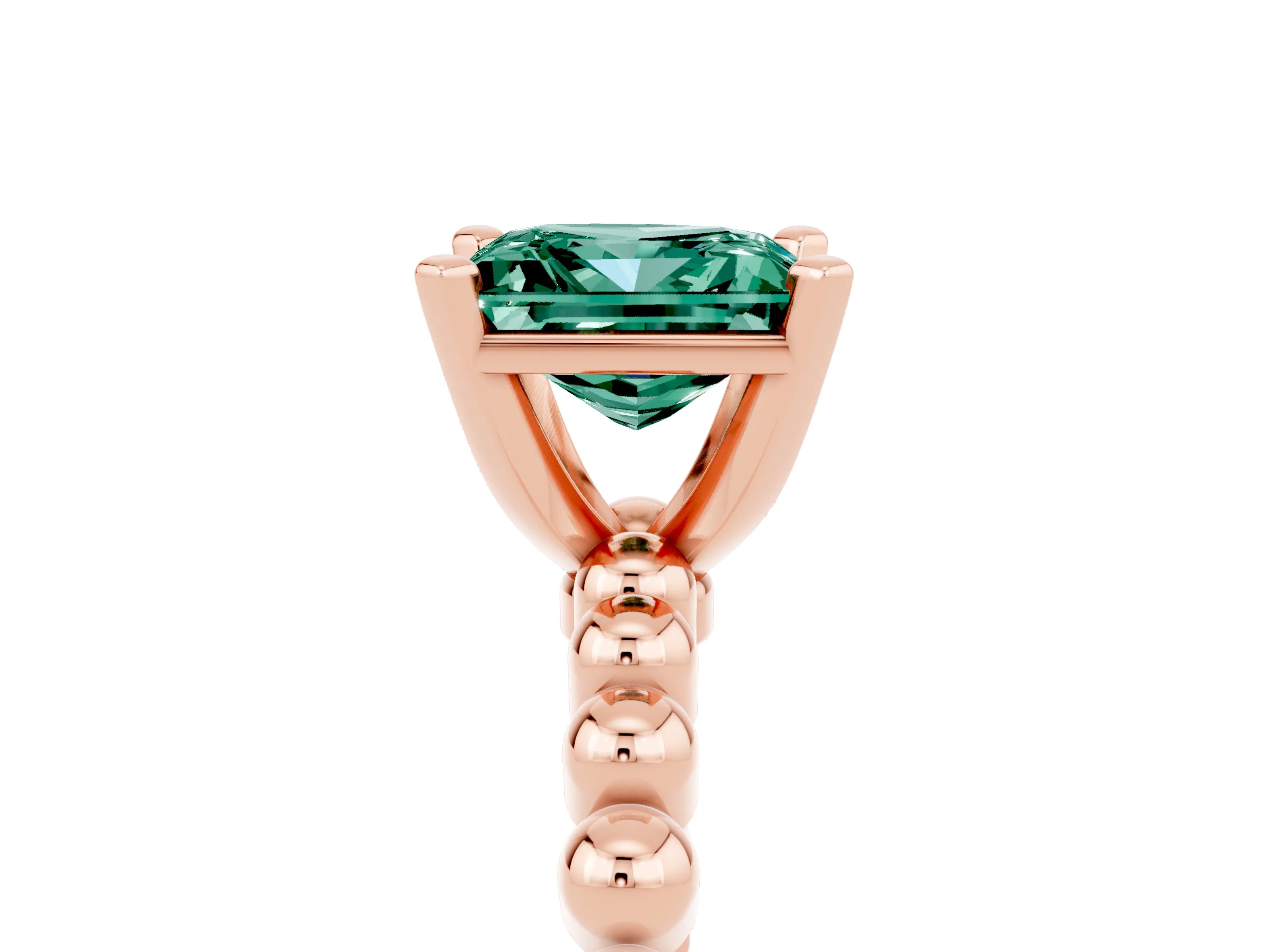 Rose gold Princess Cut Green Sapphire Solitaire Ring with Beaded Band and Prong Setting_5