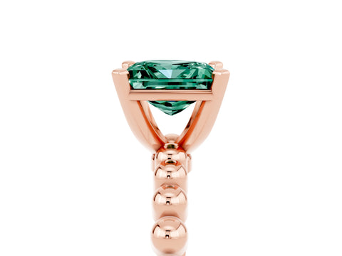 Rose gold Princess Cut Green Sapphire Solitaire Ring with Beaded Band and Prong Setting_5