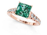 Rose gold Princess Cut Green Sapphire Solitaire Ring with Cathedral Setting and Pavé Band_1