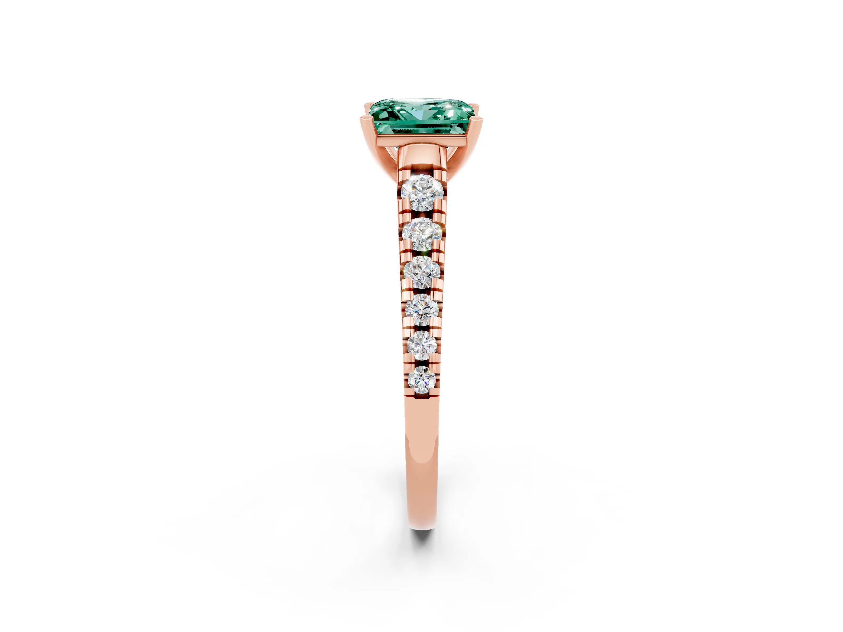 Rose gold Princess Cut Green Sapphire Solitaire Ring with Cathedral Setting and Pavé Band_2