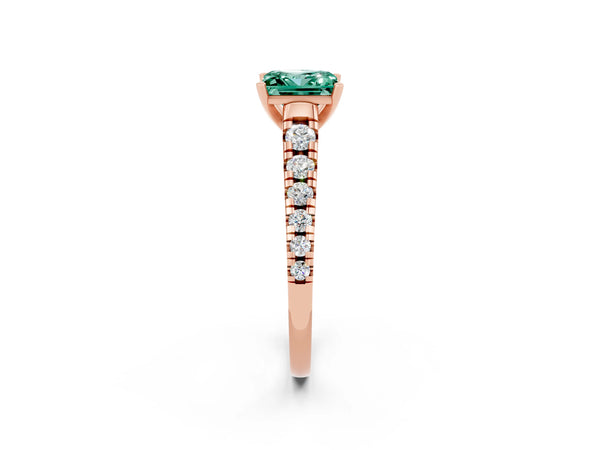 Rose gold Princess Cut Green Sapphire Cathedral Solitaire Ring with Round  Pavé Band