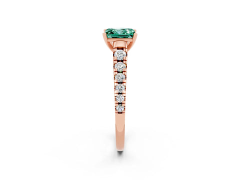 Rose gold Princess Cut Green Sapphire Solitaire Ring with Cathedral Setting and Pavé Band_2