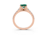 Rose gold Princess Cut Green Sapphire Solitaire Ring with Cathedral Setting and Pavé Band_3