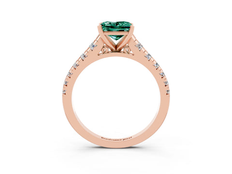Rose gold Princess Cut Green Sapphire Solitaire Ring with Cathedral Setting and Pavé Band_3