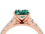 Rose gold Princess Cut Green Sapphire Solitaire Ring with Cathedral Setting and Pavé Band_4