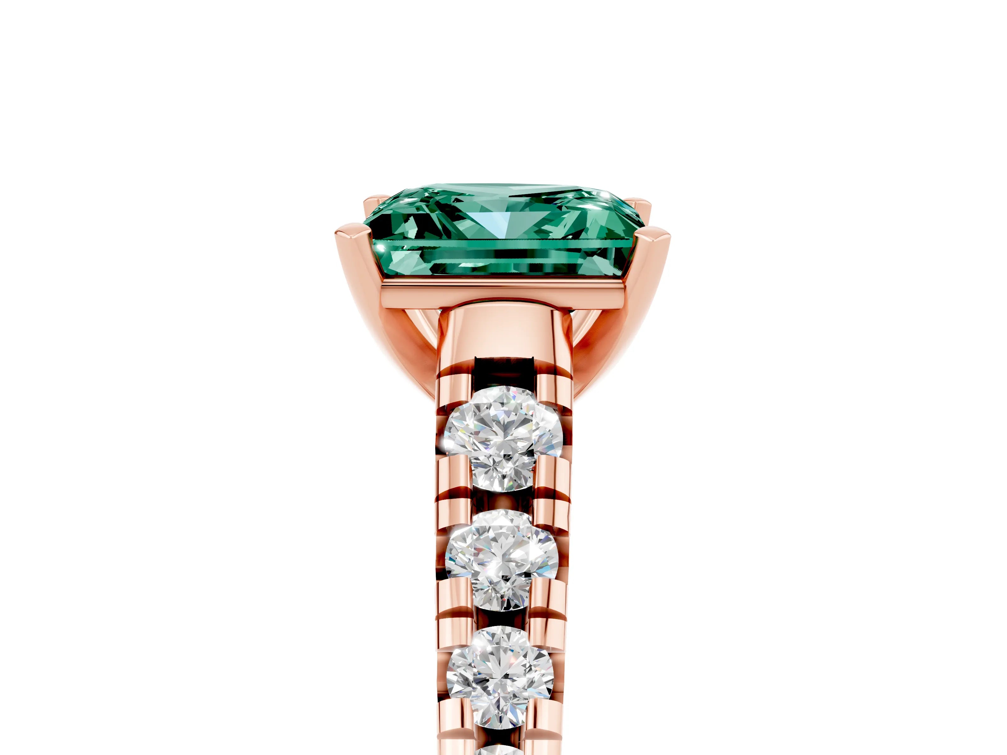 Rose gold Princess Cut Green Sapphire Solitaire Ring with Cathedral Setting and Pavé Band_5