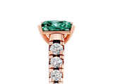 Rose gold Princess Cut Green Sapphire Solitaire Ring with Cathedral Setting and Pavé Band_5