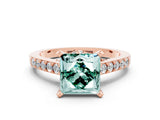 Rose gold Princess Cut Green Sapphire Solitaire Ring with Crossover Gallery and Round  Pavé Band_12