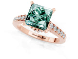 Rose gold Princess Cut Green Sapphire Solitaire Ring with Crossover Gallery and Round  Pavé Band_13