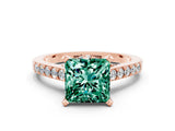 Rose gold Princess Cut Green Sapphire Solitaire Ring with Crossover Gallery and Round  Pavé Band_36
