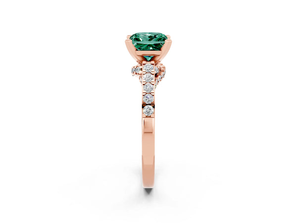 Rose gold Princess Cut Green Sapphire Solitaire Ring with Crossover Gallery and Round  Pavé Band