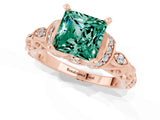 Rose gold Princess Cut Green Sapphire Solitaire Ring with Filigree Band and Four-Prong Setting_25