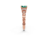 Rose gold Princess Cut Green Sapphire Solitaire Ring with Filigree Band and Four-Prong Setting_26